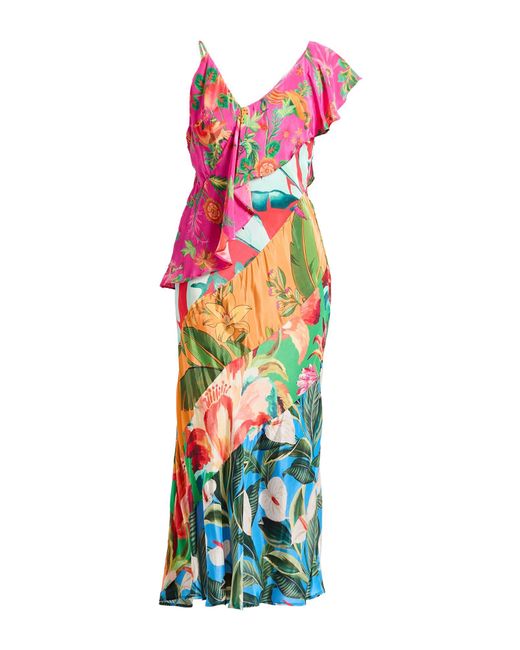 Farm Rio White Fuchsia Maxi Dress Viscose