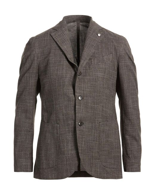 L.b.m. 1911 Gray Dark Blazer Cotton, Polyester, Linen for men