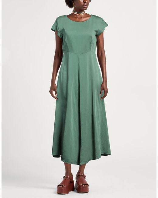 Weekend by Maxmara Green Midi Dress Viscose, Linen, Cotton