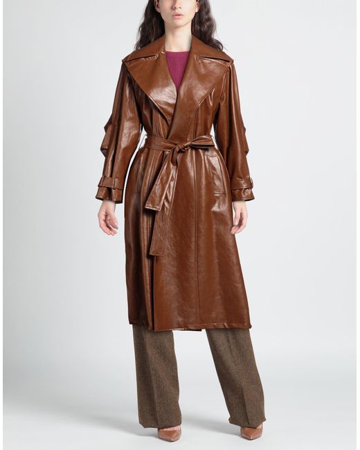 FEDERICA TOSI Brown Overcoat & Trench Coat Polyurethane, Viscose, Polyester, Cotton, Metal