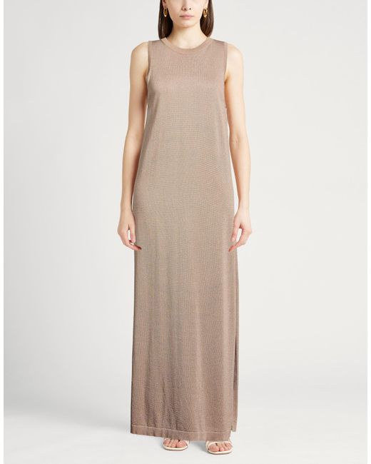 Peserico Natural Sand Maxi Dress Cotton, Viscose, Metal Fiber, Polyester