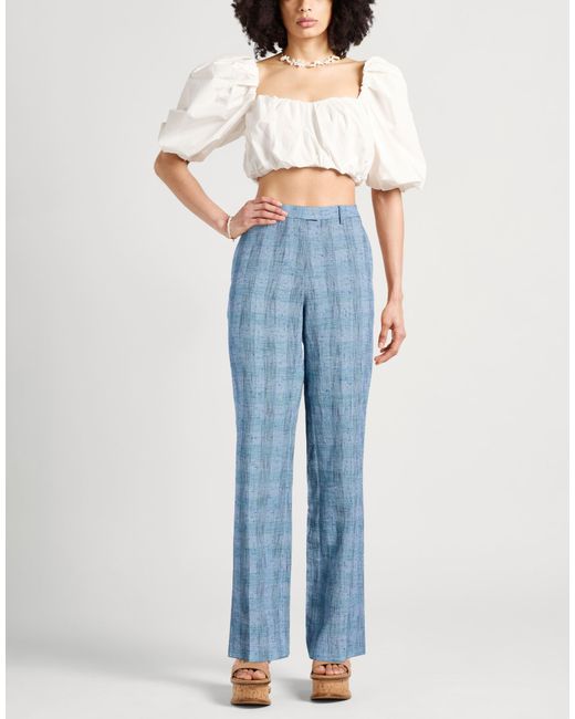 Etro Blue Slate Pants Linen, Viscose, Cotton, Polyester