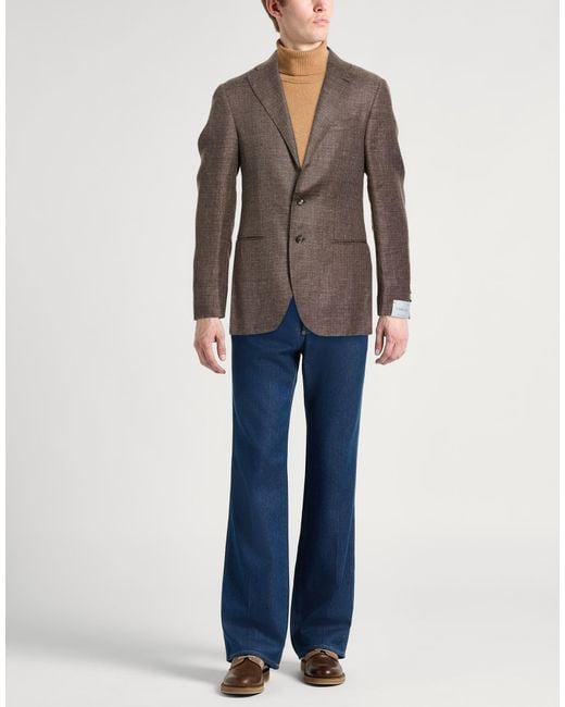 Caruso Brown Camel Blazer Linen, Wool for men
