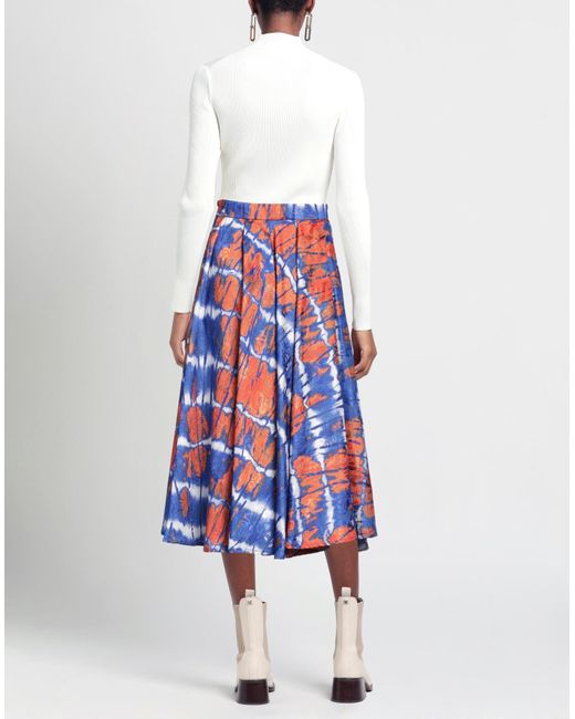 Stella Jean Blue Bright Midi Skirt Polyester, Elastane