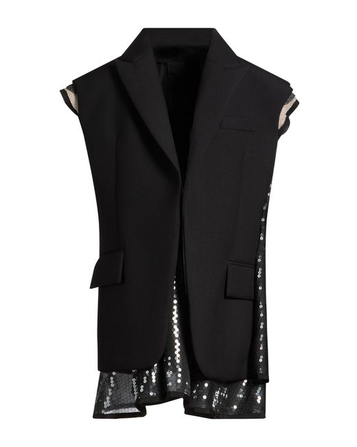 Sacai Black Mini Dress Polyester, Wool