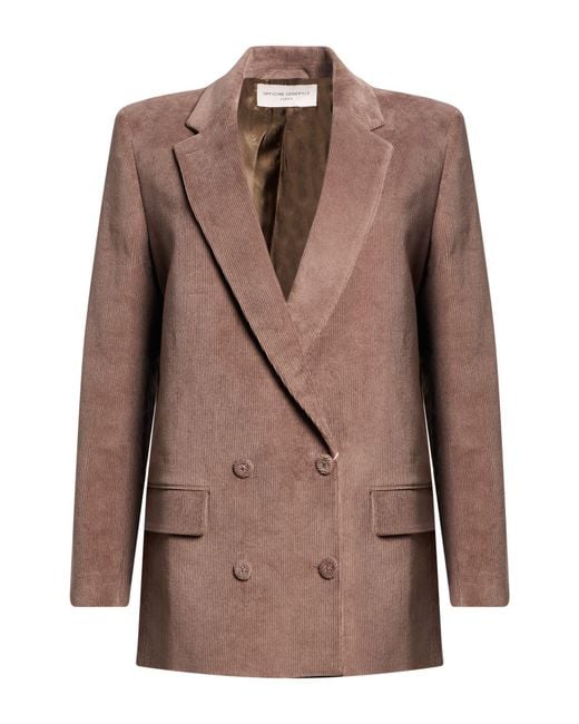 Officine Generale Brown Khaki Jacket Cotton, Elastane