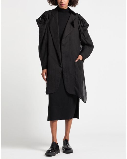 Yohji Yamamoto Black Overcoat & Trench Coat Ramie, Hemp, Cotton