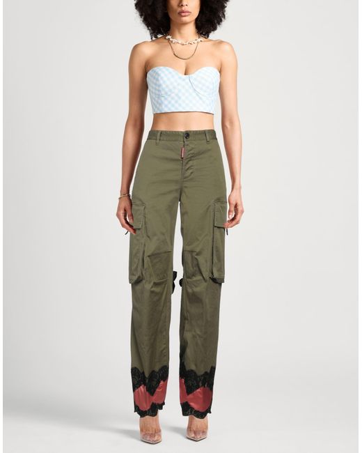 DSquared² Green Embellished Satin Cargo Pants