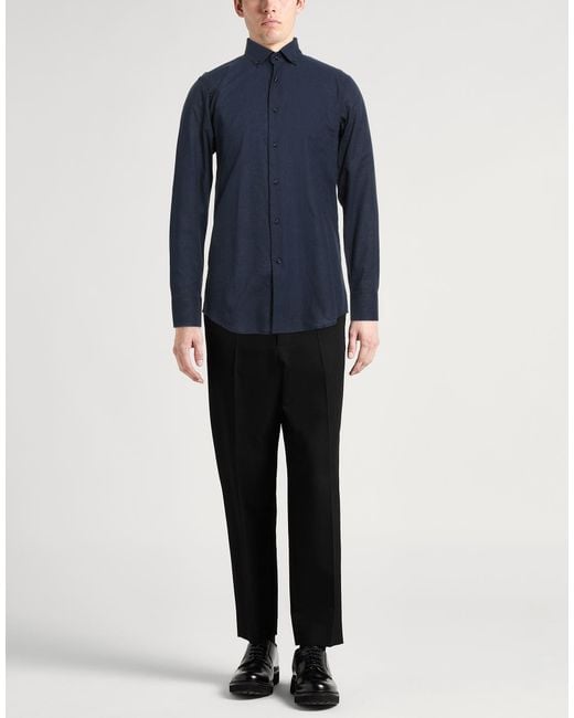 Bagutta Blue Midnight Shirt Linen, Cotton for men