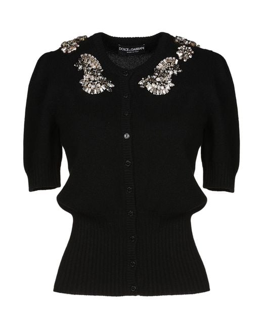 Dolce & Gabbana Black Cardigan Cashmere, Crystal