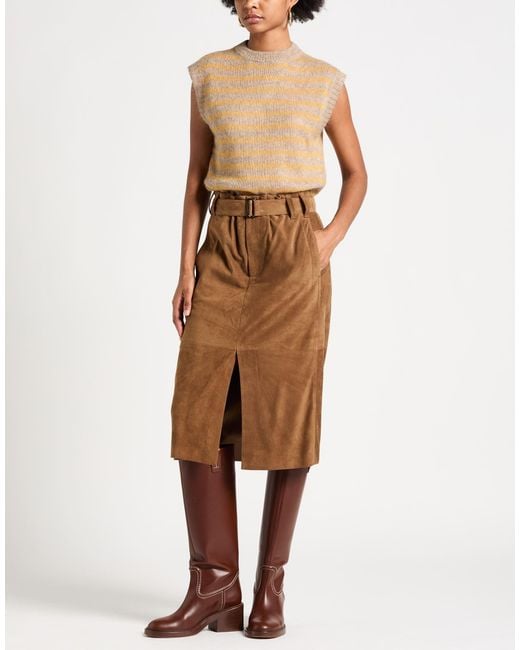 Brunello Cucinelli Brown Midi Skirt Leather