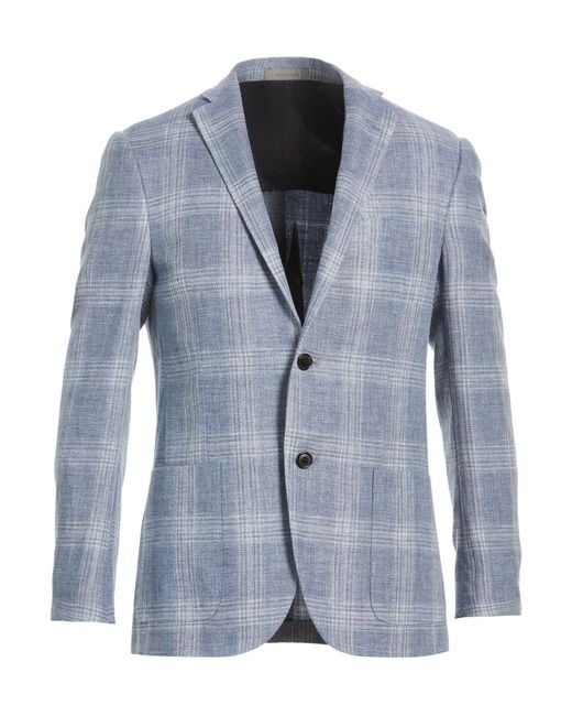Corneliani Blue Blazer Linen, Virgin Wool for men