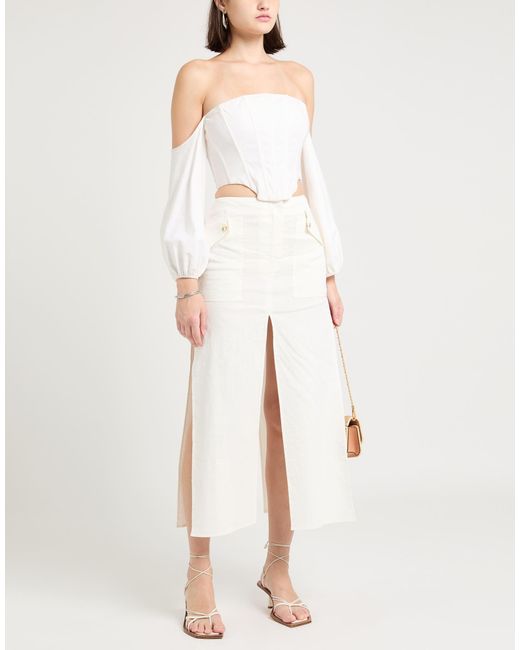 Pinko White Maxi Skirt Linen, Viscose, Elastane