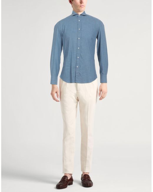 Brunello Cucinelli Pastel Blue Chambray Denim Shirt for men