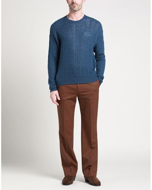 Etro Blue Sweater In Cashmere With Tricot Workmanship for men