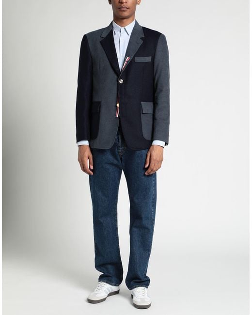 Thom Browne Blue Blazer Wool, Cotton for men