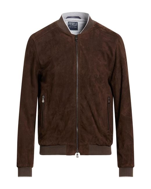 Fedeli Brown Dark Jacket Lambskin, Cotton for men