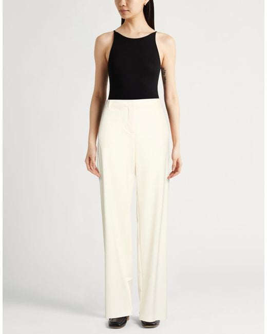 Marella White Pants Polyester, Virgin Wool, Elastane