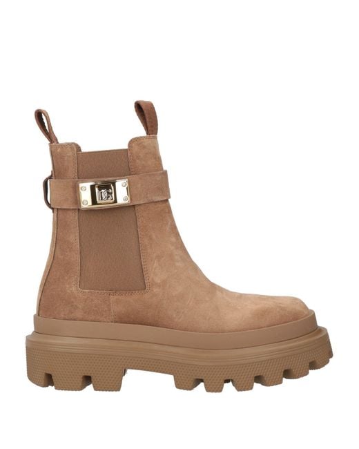 Dolce & Gabbana Brown Ankle Boots Calfskin, Viscose, Polyester, Elastane