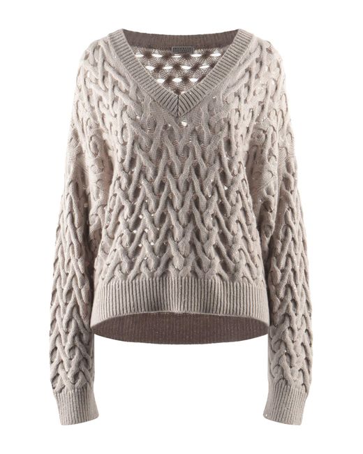 Brunello Cucinelli Natural Khaki Sweater Cashmere, Silk, Polyester