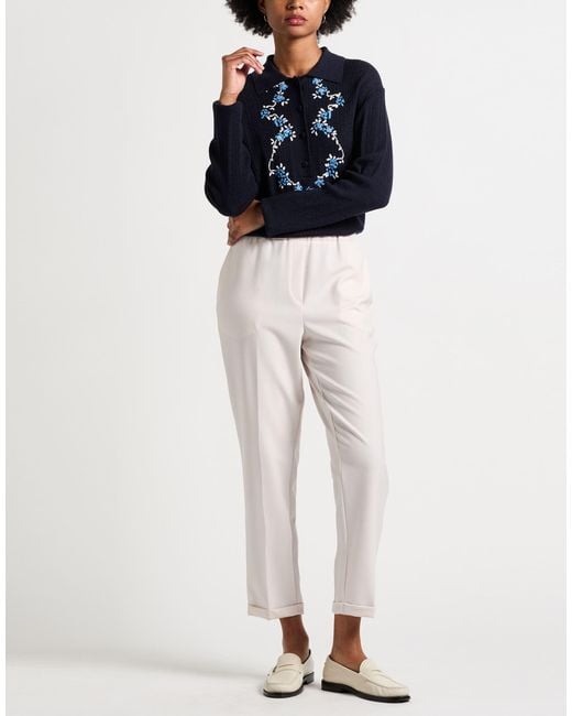 Via Masini 80 White Pants Polyester, Virgin Wool, Elastane