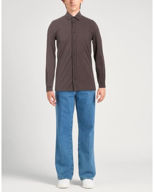 Alpha Studio Brown Slim-Fit Cotton Elastane Shirt for men
