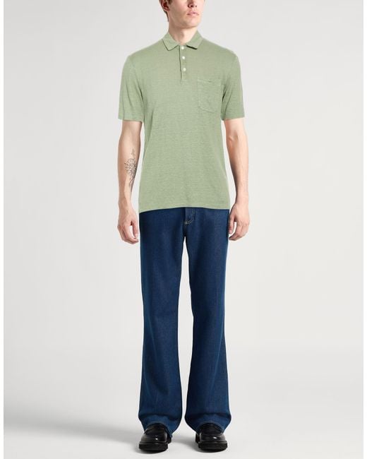 Canali Green Polo Shirt Linen for men