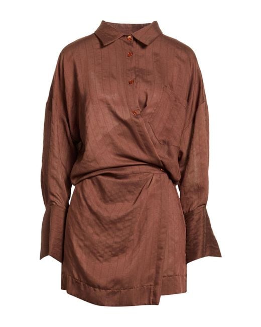 ViCOLO Brown Mini Dress Viscose, Polyamide, Linen, Polyester
