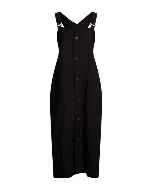 Yohji Yamamoto Black Midi Dress Linen, Cupro