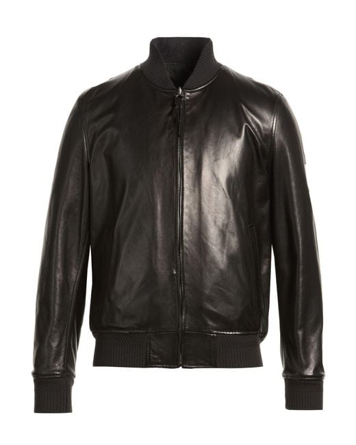 Ferragamo Black Jacket Lambskin, Polyester for men