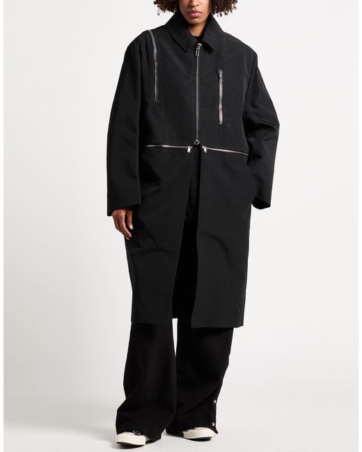 Rick Owens Black Overcoat & Trench Coat Polyester, Cotton