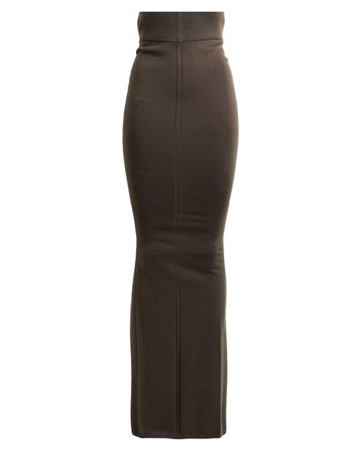 Rick Owens Brown Maxi Skirt Virgin Wool, Polyamide, Elastane