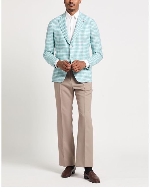 Isaia Blue Blazer Linen, Wool, Silk for men