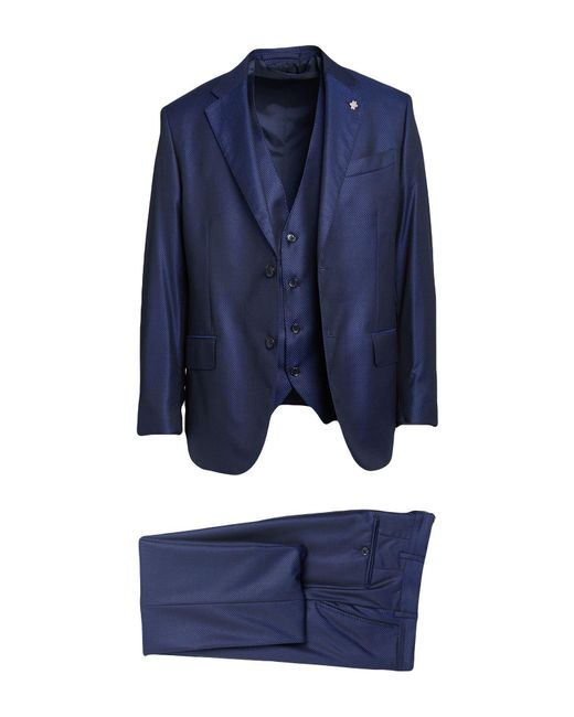 Lubiam Blue Suit Virgin Wool, Silk for men