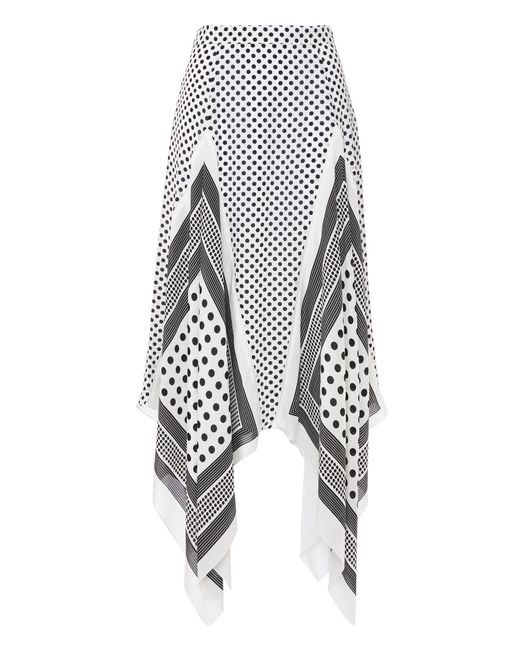 Altuzarra White Asymmetric Polka-dot Silk Crepe De Chine Midi Skirt