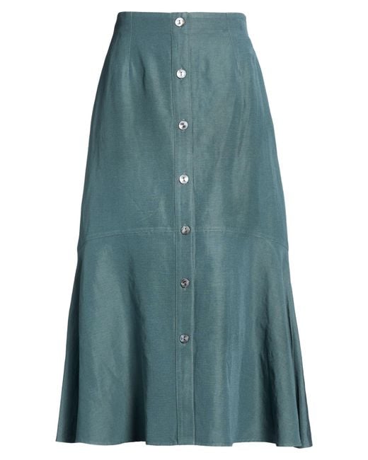 Agnona Blue Deep Midi Skirt Linen, Silk