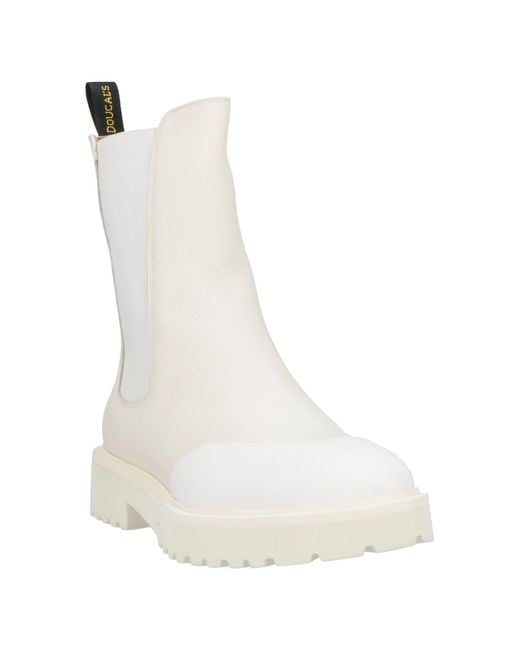 Doucal's White Cream Ankle Boots Leather, Textile Fibers