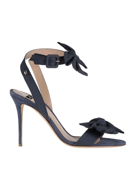 Elisabetta Franchi Blue Sandals Soft Leather, Textile Fibers