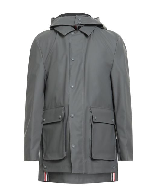 Thom Browne Gray Lead Overcoat & Trench Coat Wool, Polyurethane for men