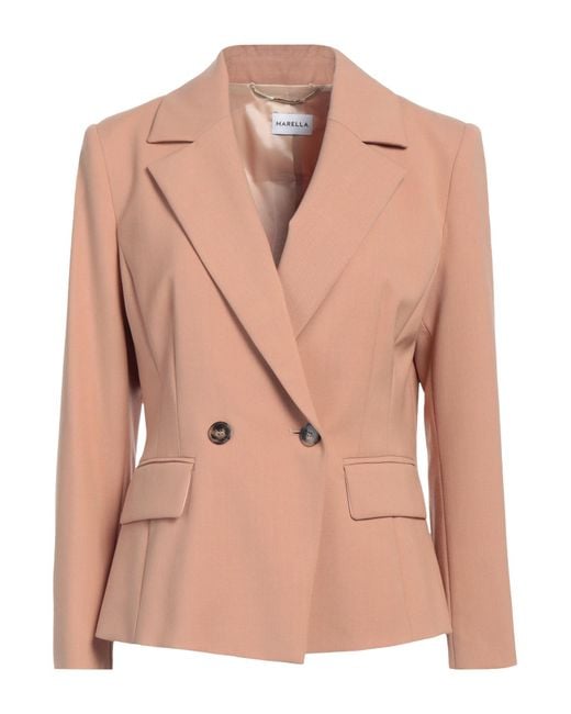 Marella Pink Camel Blazer Polyester, Virgin Wool, Elastane