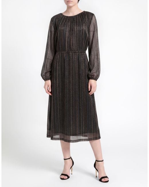 Siyu Black Midi Dress Polyester, Metal Fiber