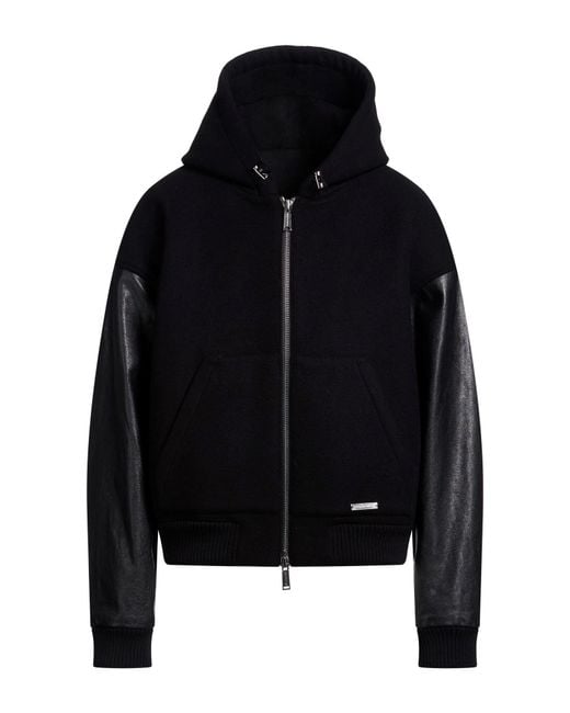 DSquared² Black Jacket Virgin Wool, Polyamide, Cashmere, Calfskin for men