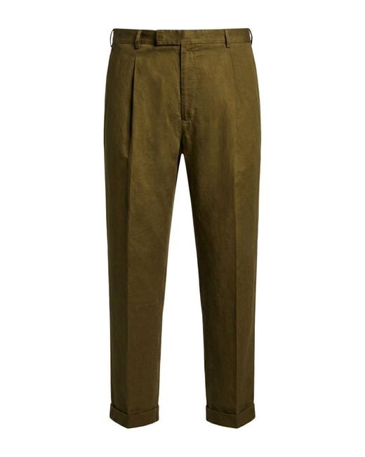 PT Torino Green Military Pants Cotton, Linen for men