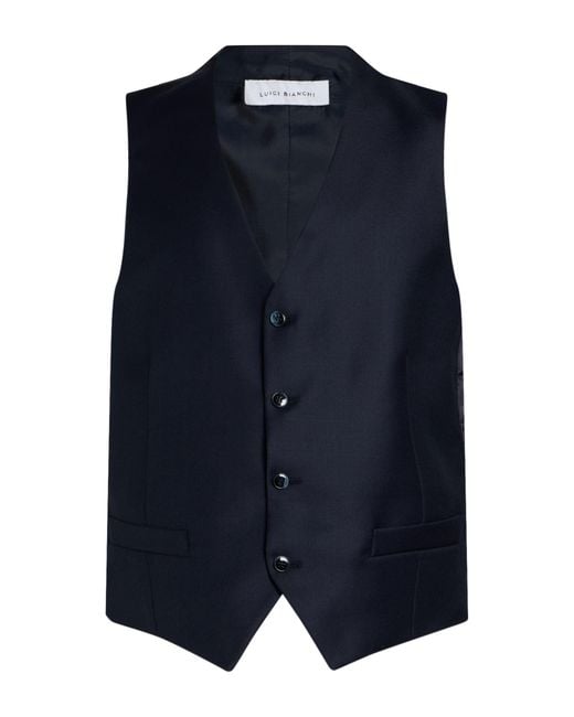 Luigi Bianchi Blue Tailored Vest Virgin Wool for men