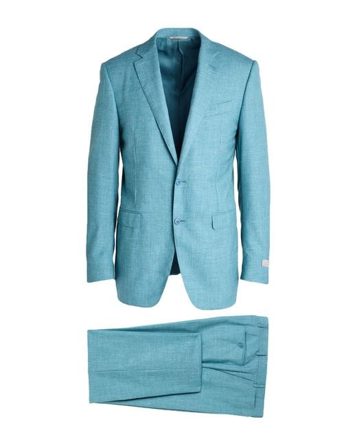 Canali Blue Suit Wool, Silk, Linen for men