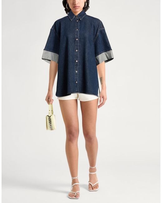 7 For All Mankind Blue Denim Shirt Cotton, Elastane