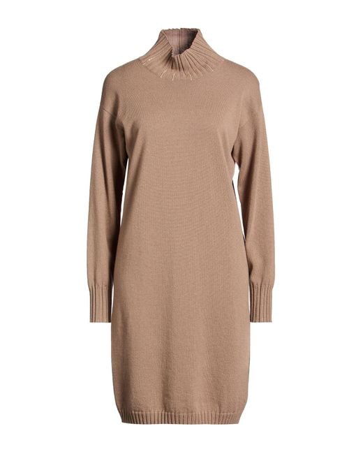 Fabiana Filippi Natural Taupe Midi Dress Virgin Wool, Silk, Cashmere, Recycled Brass