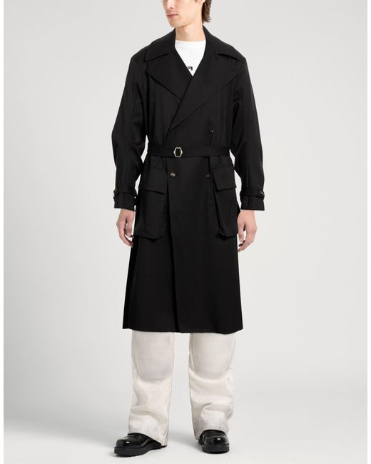 Masnada Black Overcoat & Trench Coat Wool, Elastane for men