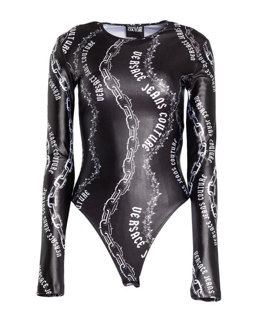 Versace Jeans Couture Black Bodysuit Polyester, Elastane