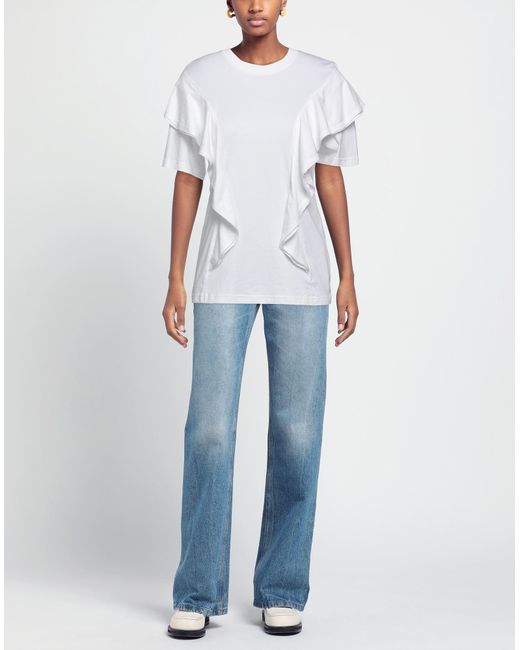 Chloé White Short-Sleeved Ruffled T-Shirt